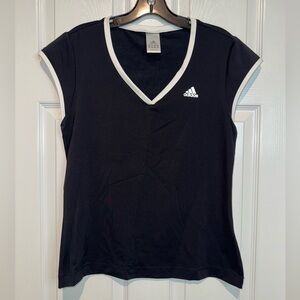 Adidas Women's Black and White V-Neck Tee. Size M